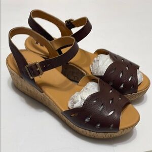Korks Kork-Ease Brown Leather Wedge Sandals SZ 9M